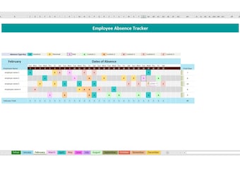 Calendario de seguimiento de ausencias de empleados 2026 | Planificador de vacaciones y bajas por enfermedad de RR. HH. | Seguimiento de asistencia y puntos del personal en Excel | Mensual y anual