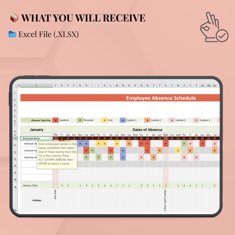 Employee Absence Tracker Calendar 2026 | Editable Excel HR Vacation and ...