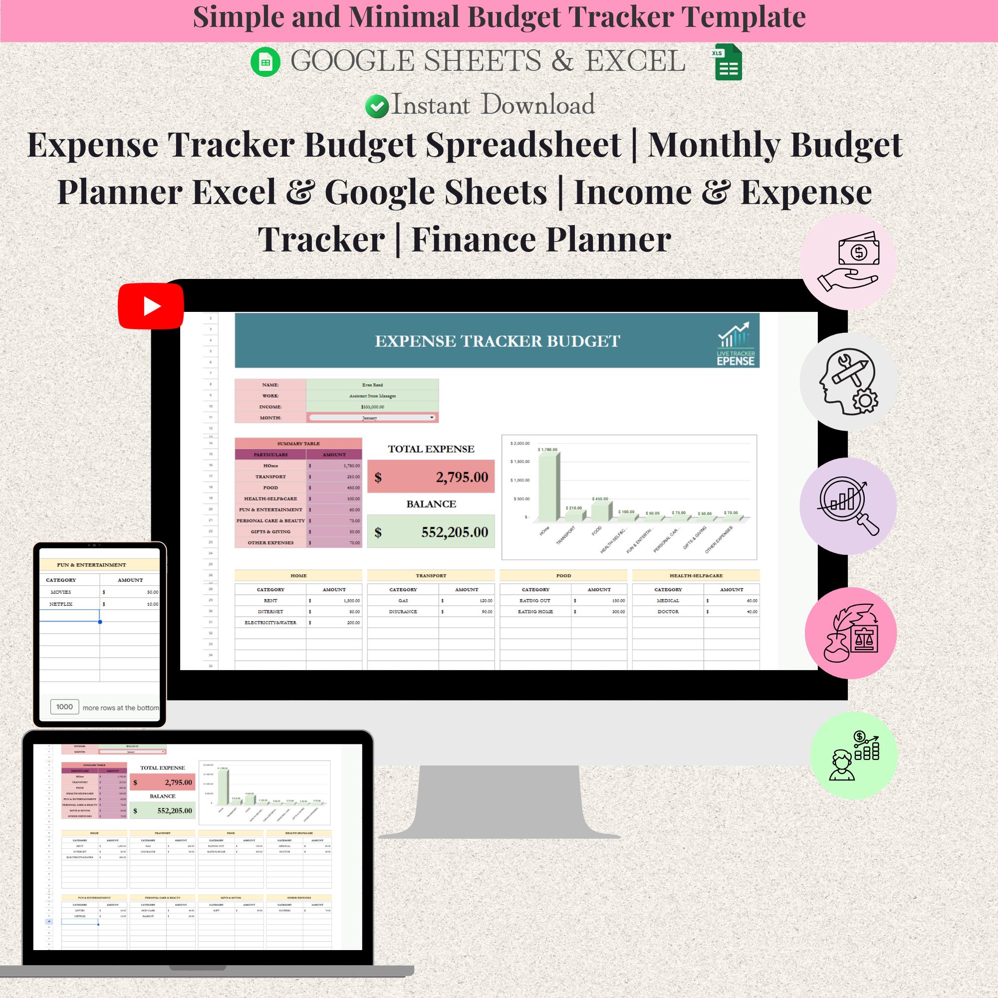 Expense Tracker Spreadsheet Google Sheets Excel | Personal Finance ...