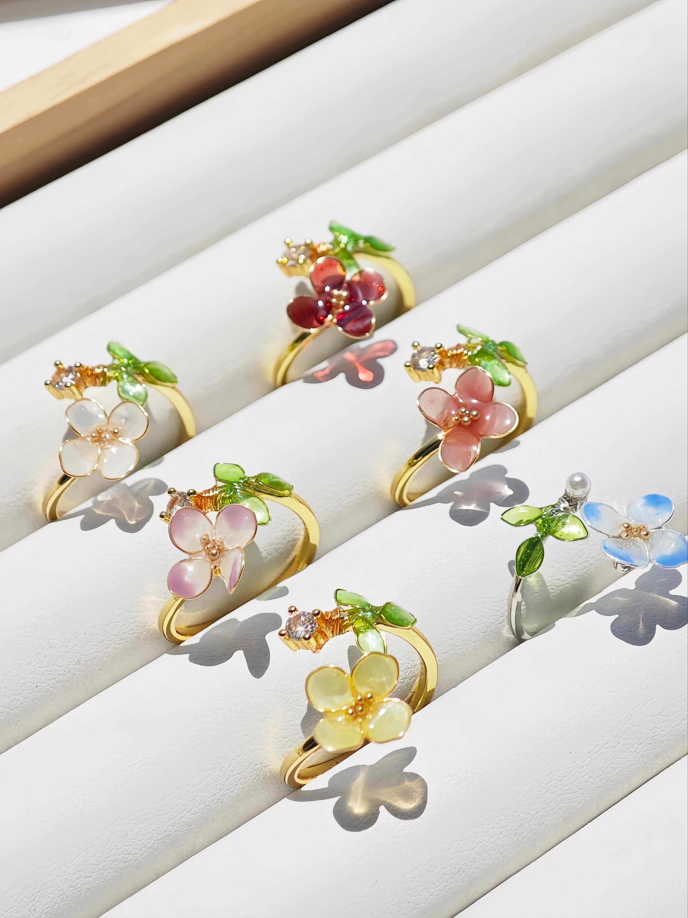 Verstellbarer Hortensienring, Botanischer Kristallring, Blumengeschenk für sie