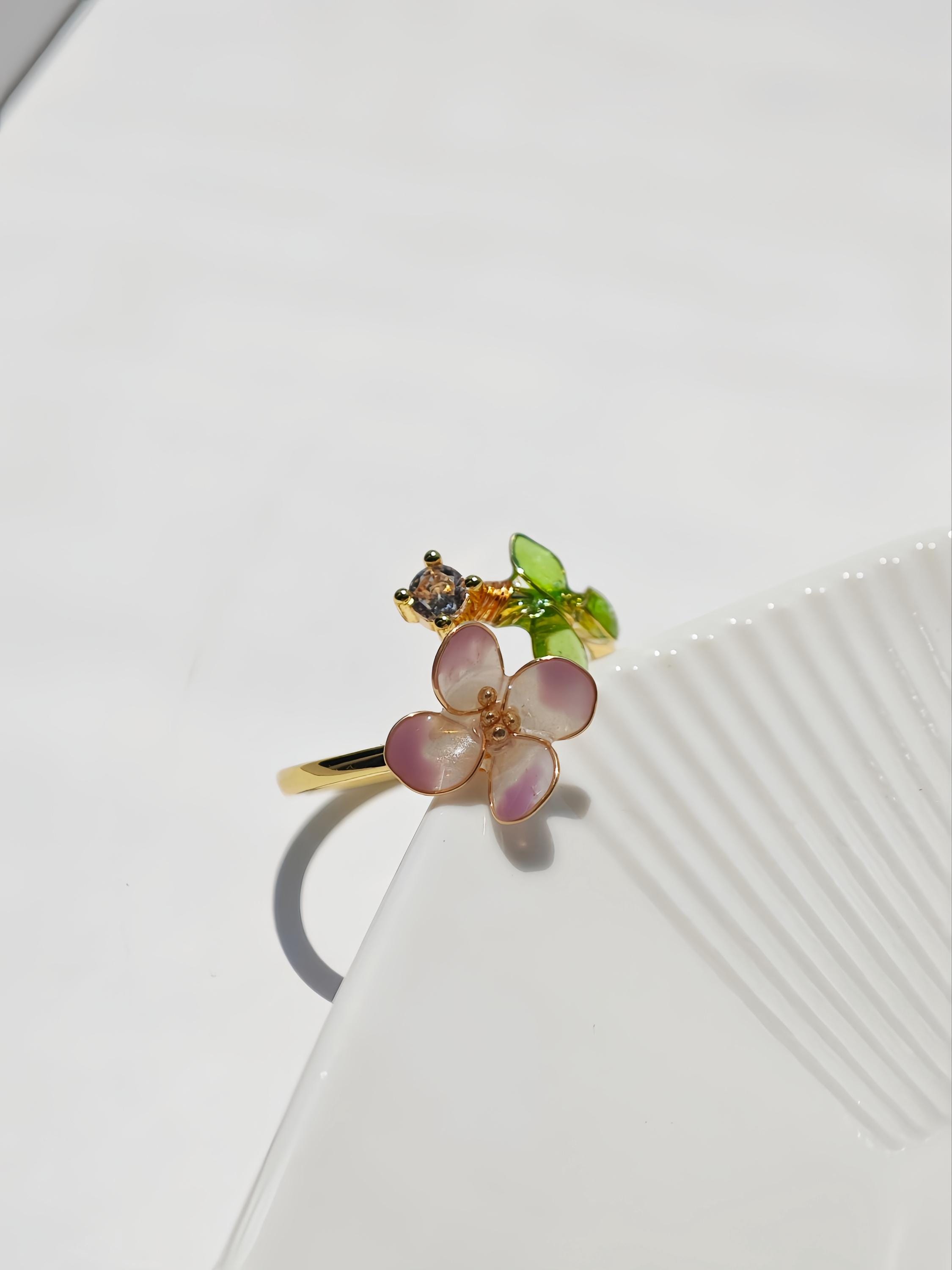 Verstellbarer Hortensienring, Botanischer Kristallring, Blumengeschenk für sie