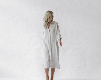 Vestido de lino para dormir de gran tamaño, camisón de setas, camisón natural, vestido de talla grande, camisón de luna de miel, bata de cama, vestido de dormir