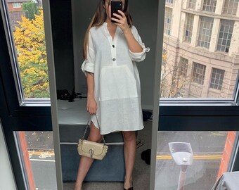 Camisón corto vintage de lino, minivestido lencero blanco, lencería sexy, camisón eduardiano para mujer