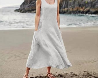 Camisón de lino para mujer, vestido de hada, camisola, camisón orgánico, sin mangas, bata de cama, vestido de dormir de lino