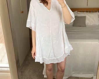 Camisón de lino, camisón francés, ropa de dormir vintage, vestido de noche sin mangas, lencería sexy, bata de cama corta, mini vestido de dormir