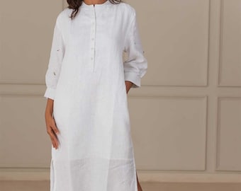 Camisón de lino, vestido de luna de miel, camisón victoriano, camisón fruncido, vestido corto lencero, vestido camisola