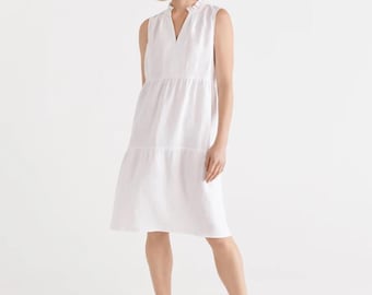 Ropa de dormir vintage Camisón antiguo Camisón de lino sin mangas Camisón blanco eduardiano Vestido de mercado Camisones cortos