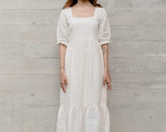 Camisón de lino blanco, camisón de novia, lencería blanca, ropa de dormir para bodas, camisón de luna de miel, vestido de dormir victoriano.