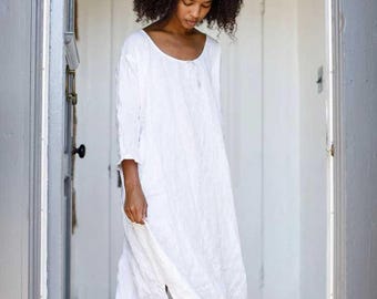 Vestido de jardinero en camisón de lino, ropa de dormir vintage, camisón antiguo, camisón francés, vestido camisola, lencería nupcial