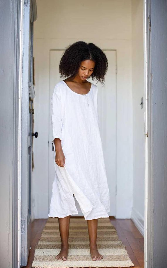 Gardener's Dress in Linen Nightgown Vintage Sleepwear Antique Nightdress French Nighty Slip Dress Camisole Dress Bridal Lingerie