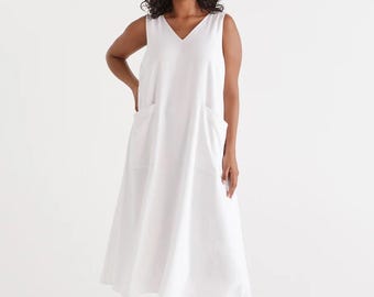 Camisón de lino, vestido tipo delantal, vestido lencero, túnica, ropa de dormir para luna de miel, camisón, vestido de talla grande para mujer