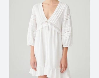 Camisón de lino 100 % puro para mujer, estilo victoriano, para estar en casa, para boda, corto, minicamisón