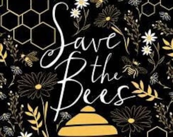 Save the Bees PANEL Black 24 Inches from Timeless Treasures Fabric