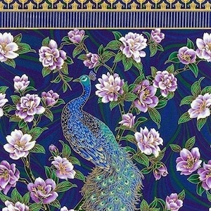 Peacock Garden - Peacock Royal Blue PANEL 24 Inches from Robert Kaufman Fabrics