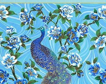 Peacock Garden - Peacock Sky Blue PANEL 24 Inches from Robert Kaufman Fabrics