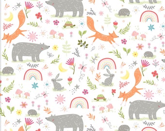 Friendship Forest FLANNEL - Friends Forest White by Katie Yost from 3 Wishes Fabric