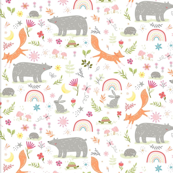 Friendship Forest FLANNEL - Friends Forest White by Katie Yost from 3 Wishes Fabric