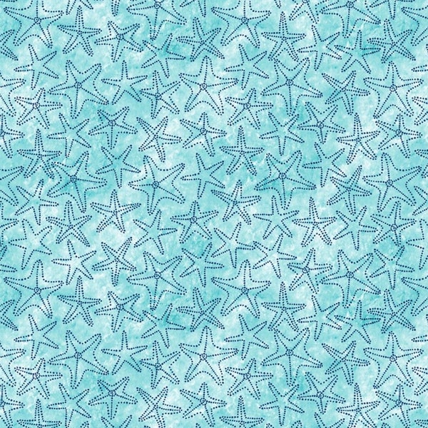 Fanciful Sea Life - Sea Stars Aqua from Michael Miller Fabric
