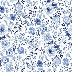 Bloom Wildly - Watercolor Floral Navy Blue by Heatherlee Chan from Clothworks Fabric