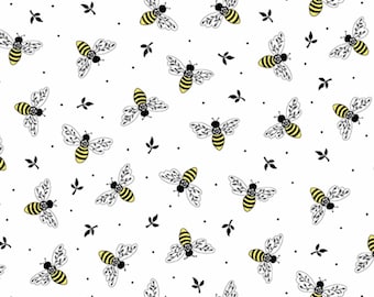 Abeja feliz - Abejas voladoras blancas de Andover Fabrics