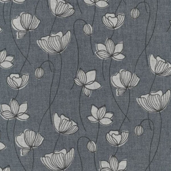 Handworks - Floral Grey Cotton Linen Sheeting from Elite Fabric