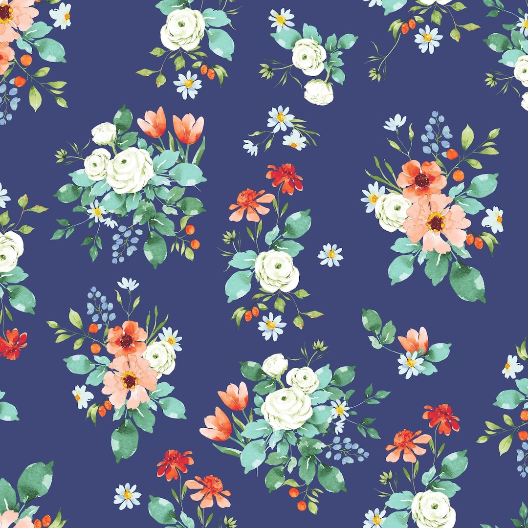 Bloom Wildly Bouquet Flowers Navy Blue by Heatherlee Chan - Etsy
