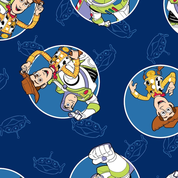 Toy Story - Buzz and Woody Badges Blue from Springs Creative Fabric