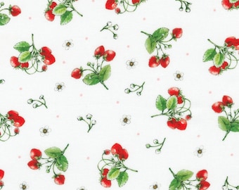 Strawberry Season - Strawberries Toss White by Wishwell from Robert Kaufman Fabrics