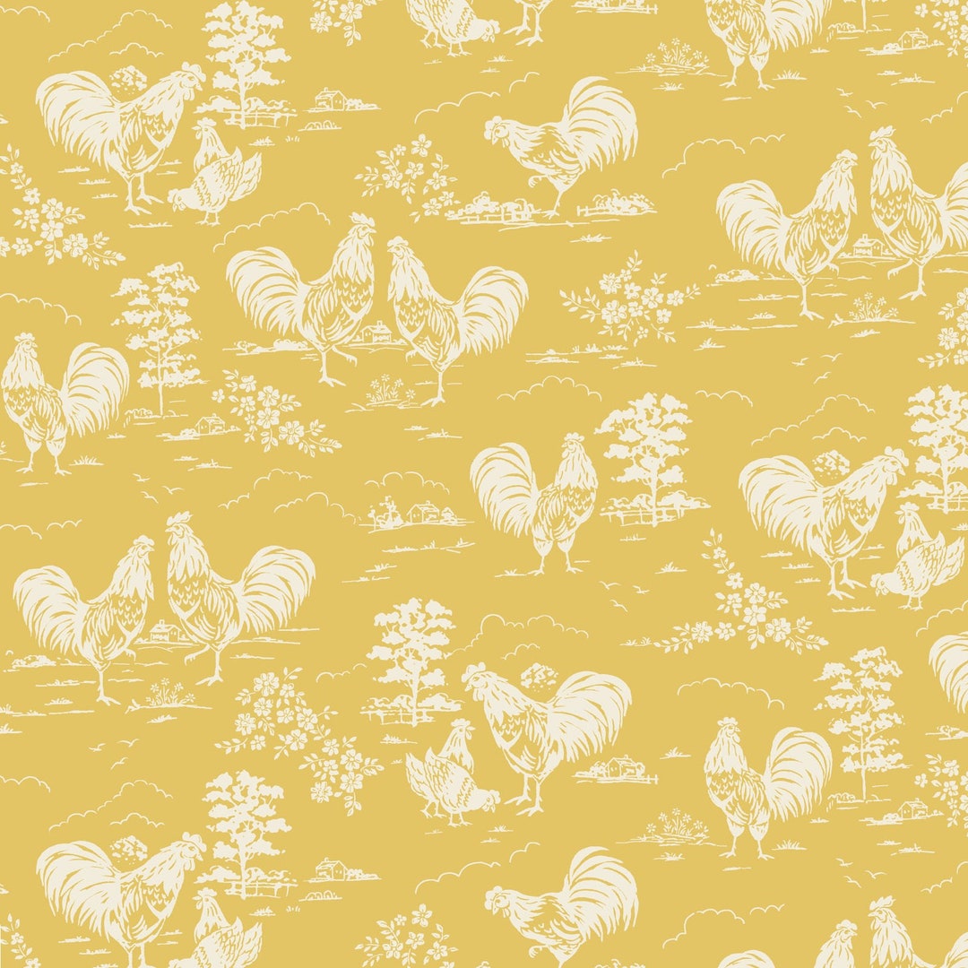 Rooster Farm House Rooster Monotone Yellow by Retro Vintage From P & B Textiles Fabric Etsy