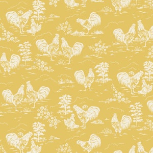 Rooster Farm House - Rooster Monotone Yellow by Retro Vintage from P & B Textiles Fabric