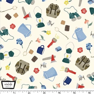 Camping Life - Camping Gear Cream from Michael Miller Fabric