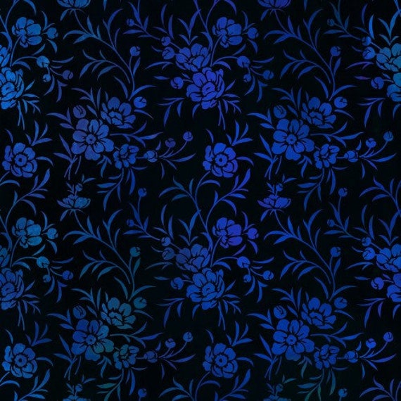 Tapestry Floral Sprigs Blue on Black from In The Beginning Fabric