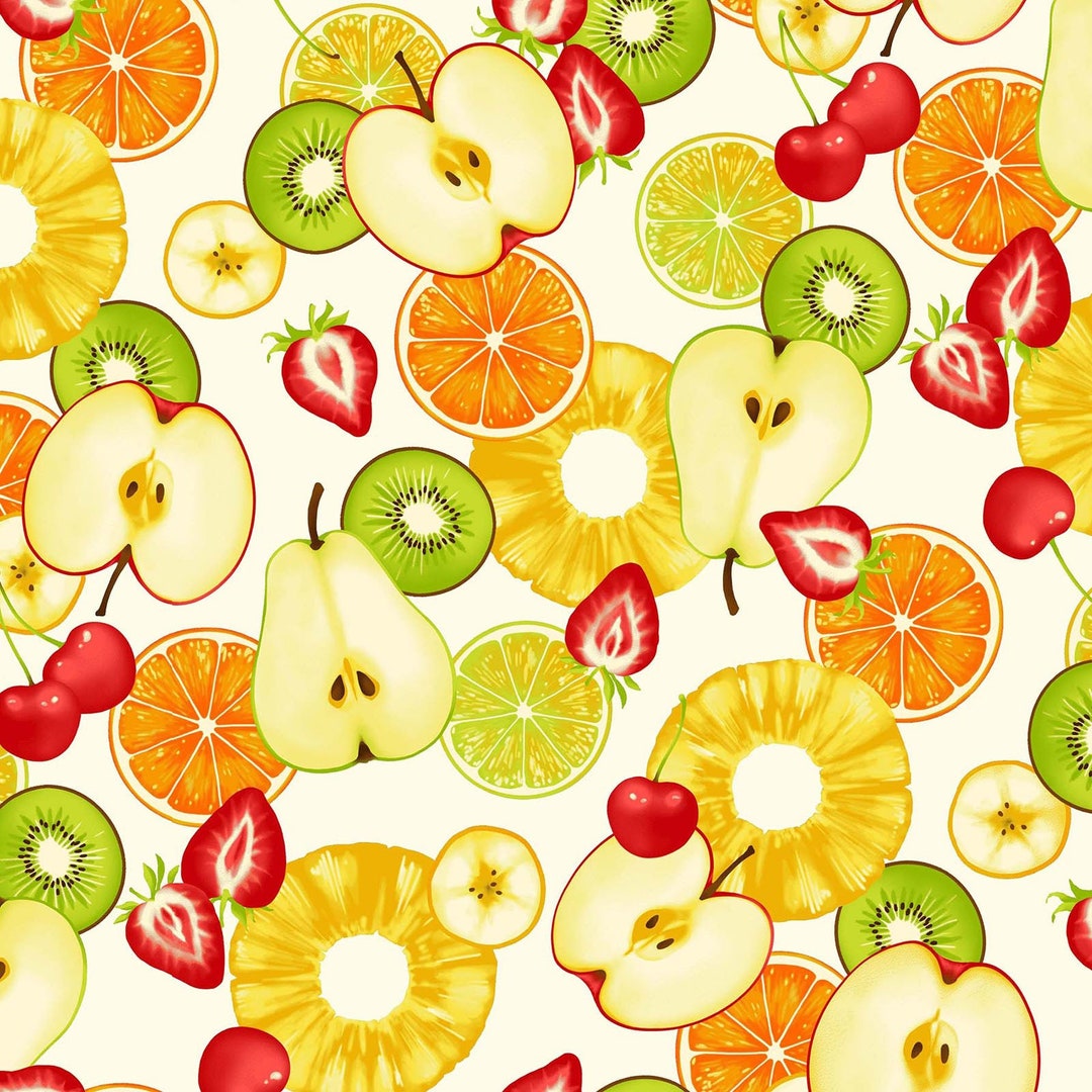 Fresh Fruits OXFORD Mixed Fruit Slices White From Cosmo Etsy