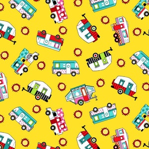 Roamin’ Holiday - Tossed Campers Yellow by Pam Bocko from Studio E Fabrics