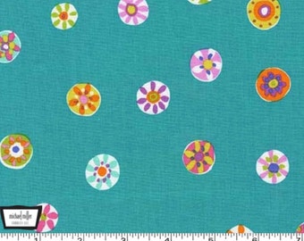 Melodies - Folk Floral Dot Aqua by Sarah Campbell from Michael Miller