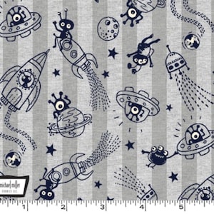 Space Oddity - Monster Astronauts Gray from Michael Miller Fabric