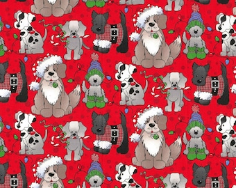 Christmas Cotton - Dogs Red from Fabric Traditions Fabric