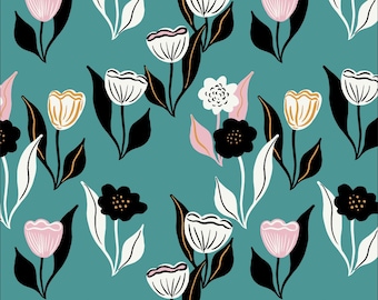 Gemütlichkeit von Zuhause - Happy Flora Teal Green von Cloud9 Fabrics