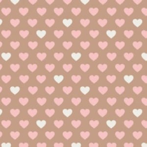 May include: A seamless pattern of pink and white hearts on a brown background.