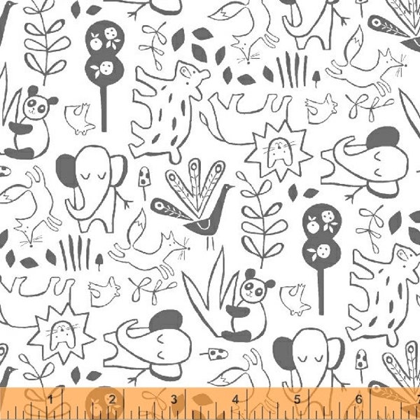 Dream - Jungle Animals Charcoal White by Jill McDonald from Windham Fabrics