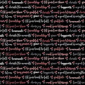Cherished Moments - Kindly Said Words Black from Poppie Cotton Fabric