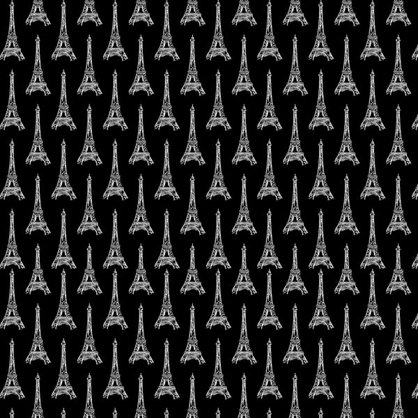 Bonjour - Eiffel Tower Repeat Black from Timeless Treasures Fabric