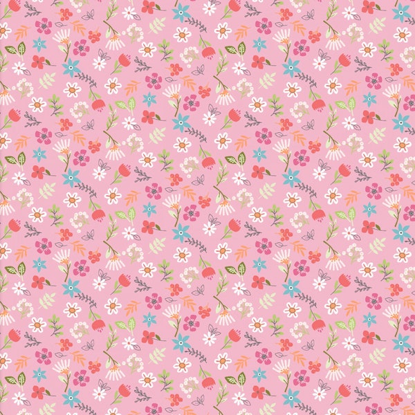 Friendship Forest FLANNEL - Flower Garden Pink by Katie Yost from 3 Wishes Fabric