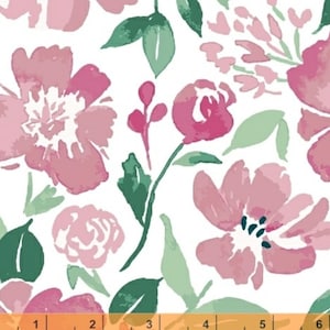 Pink Lemonade - Painted Floral White by Tessie Fay from Windham Fabrics