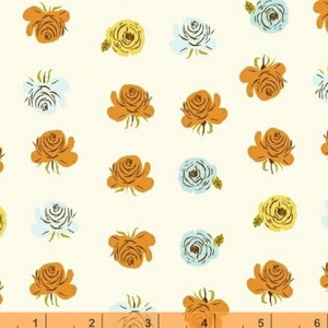Far Far Away 2 - Roses Orange Blue Yellow on Cream by Heather Ross from Windham Fabrics