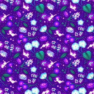 Magic Moon Garden GLOW in DARK - Moon Garden Florals Purple from Henry Glass Fabric