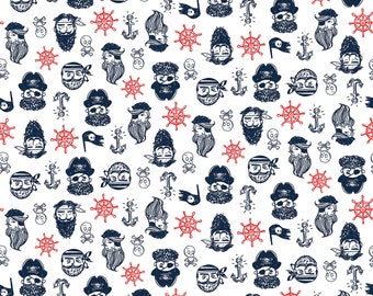 Walk the Plank - Pirate Faces White from Timeless Treasures Fabric