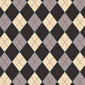 Puede incluir: Patrón de rombos sin costuras en un diseño de rombos repetido. El patrón presenta rombos en colores negro, gris y crema, con líneas discontinuas rojas. Este diseño clásico es adecuado para diversas aplicaciones.
