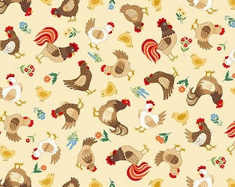 Fun On The Farm - Chickens Cream from Makower UK  Fabric