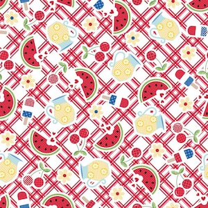Red White and Bloom - Picnic Table Food Red from Maywood Studio Fabric